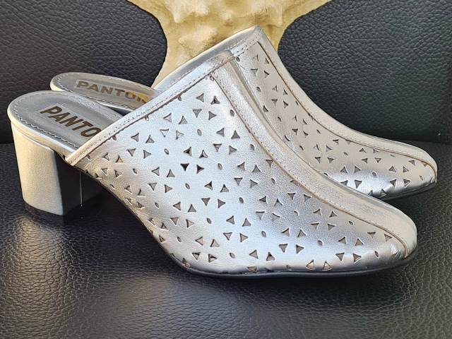Saboti dama piele argintii Dalya2 biashoes.ro imagine reduceri